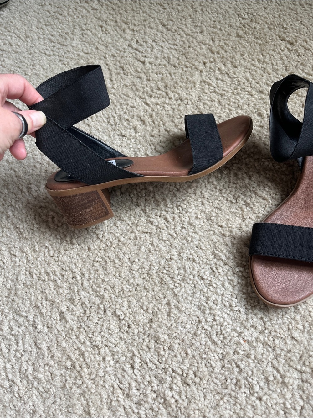 Steve Madden Black Elastic Strap Block Heel Sandals